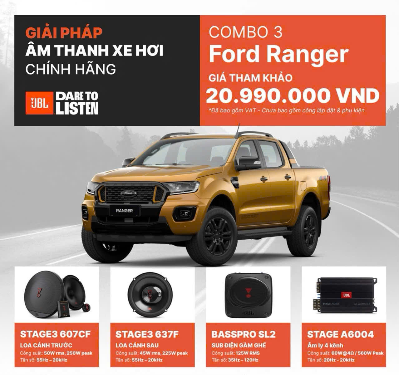 Combo 3 Ford Ranger – Giải Pháp Âm Thanh Chính Hãng